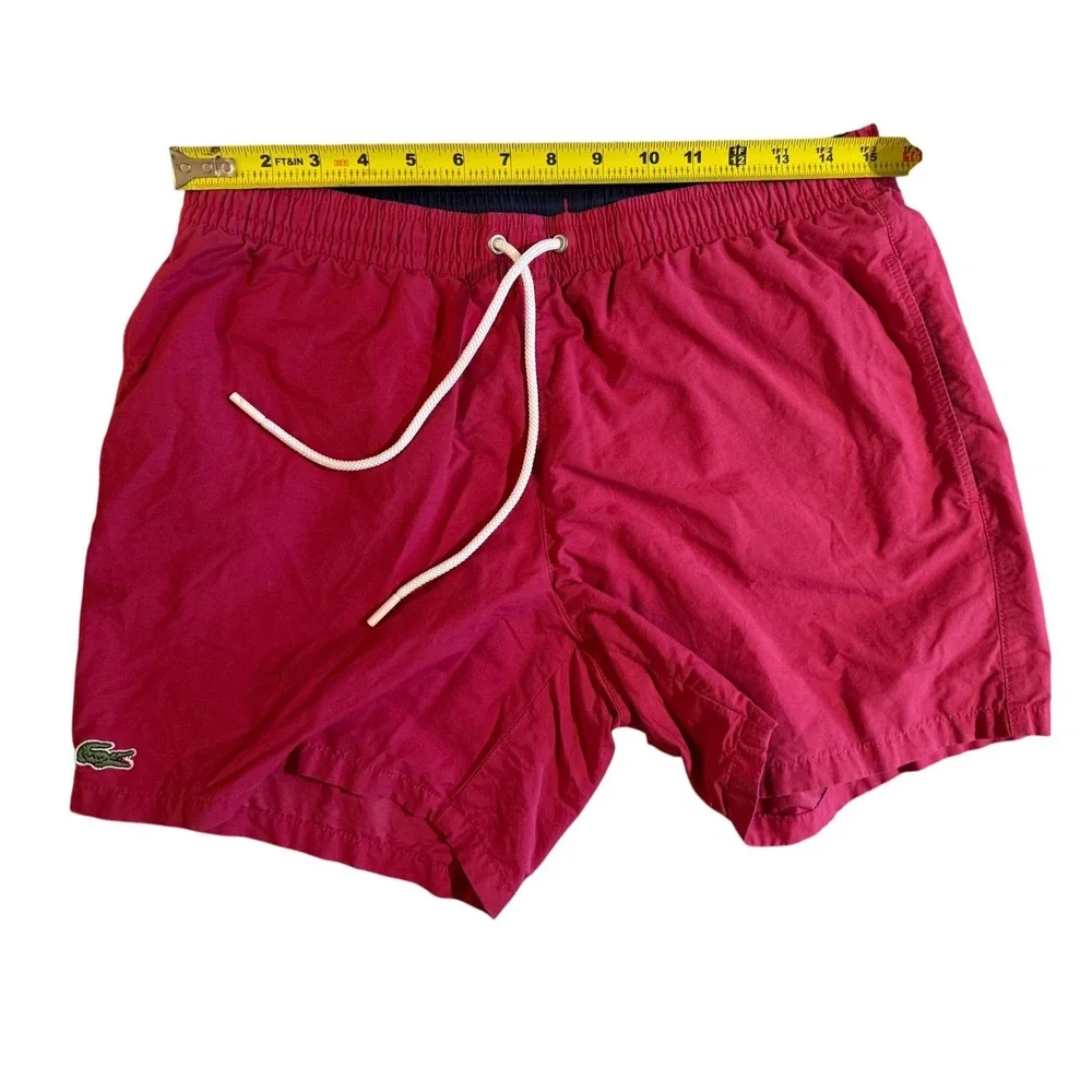 Lacoste Mens Magenta Pink Mesh Lined Swim Trunks Shorts Size M Crocodile Logo